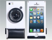   3D Camera Shape Design PC Protective Case with Hand Strap for iPhone 5 (White)